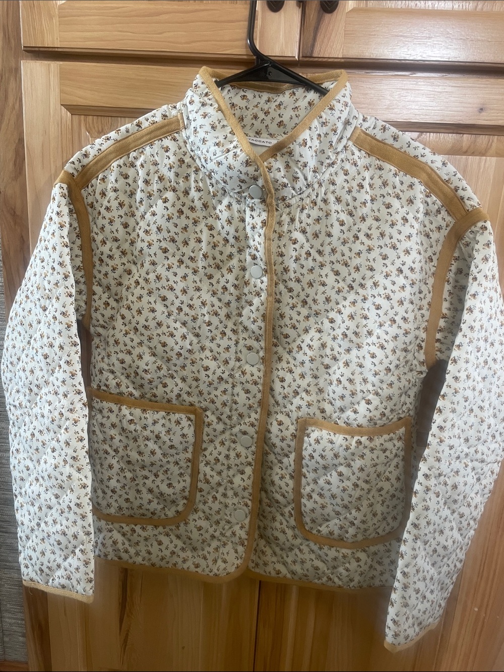Staccato Cream Quilted Floral Puffer with Tan Trim